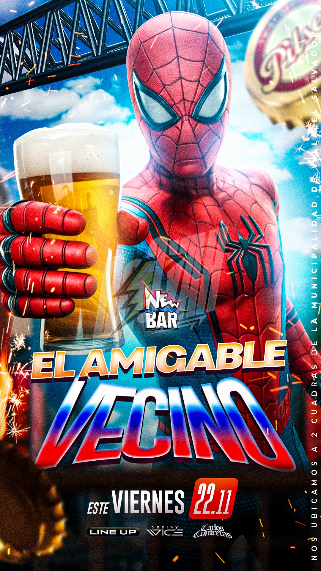 SPIDERMAN, FLYER, AMIGABLE, VECINO, TELARAÑA